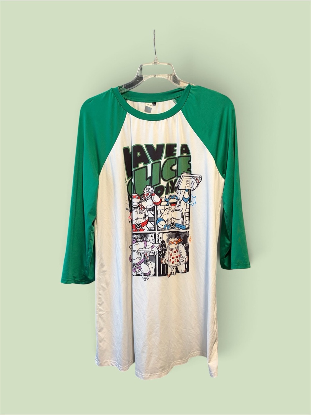Nickelodeon Green and White Raglan Nightshirt with Cartoon Graphic